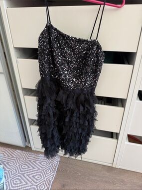 Armani Exchange Black Sequin Ruffle Party Dress